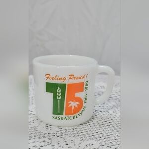 Saskatchewan 75th Anniversary White Milk Glass Mug - Anchor Hocking